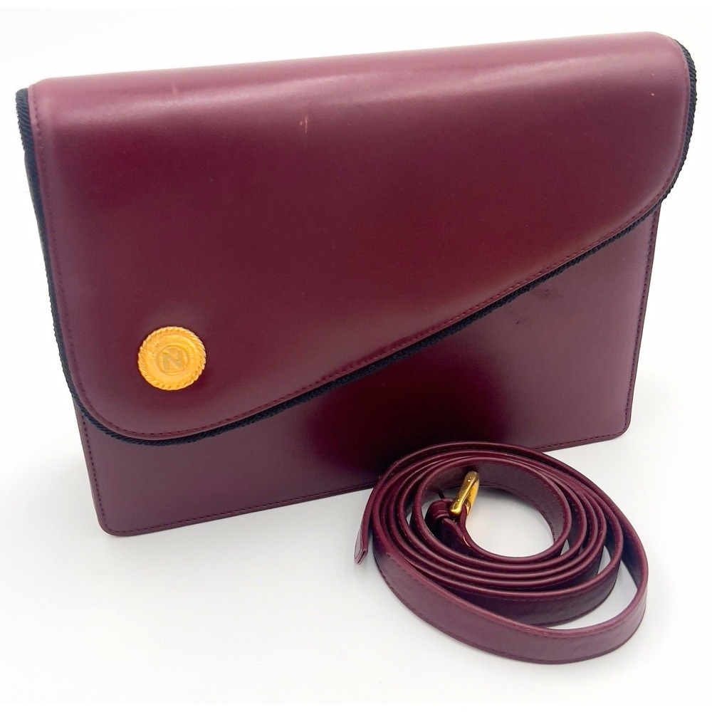 ALBERT NIPPON Burgundy Flap Shoulder Bag Magnetic Closure Gold Logo Pockets